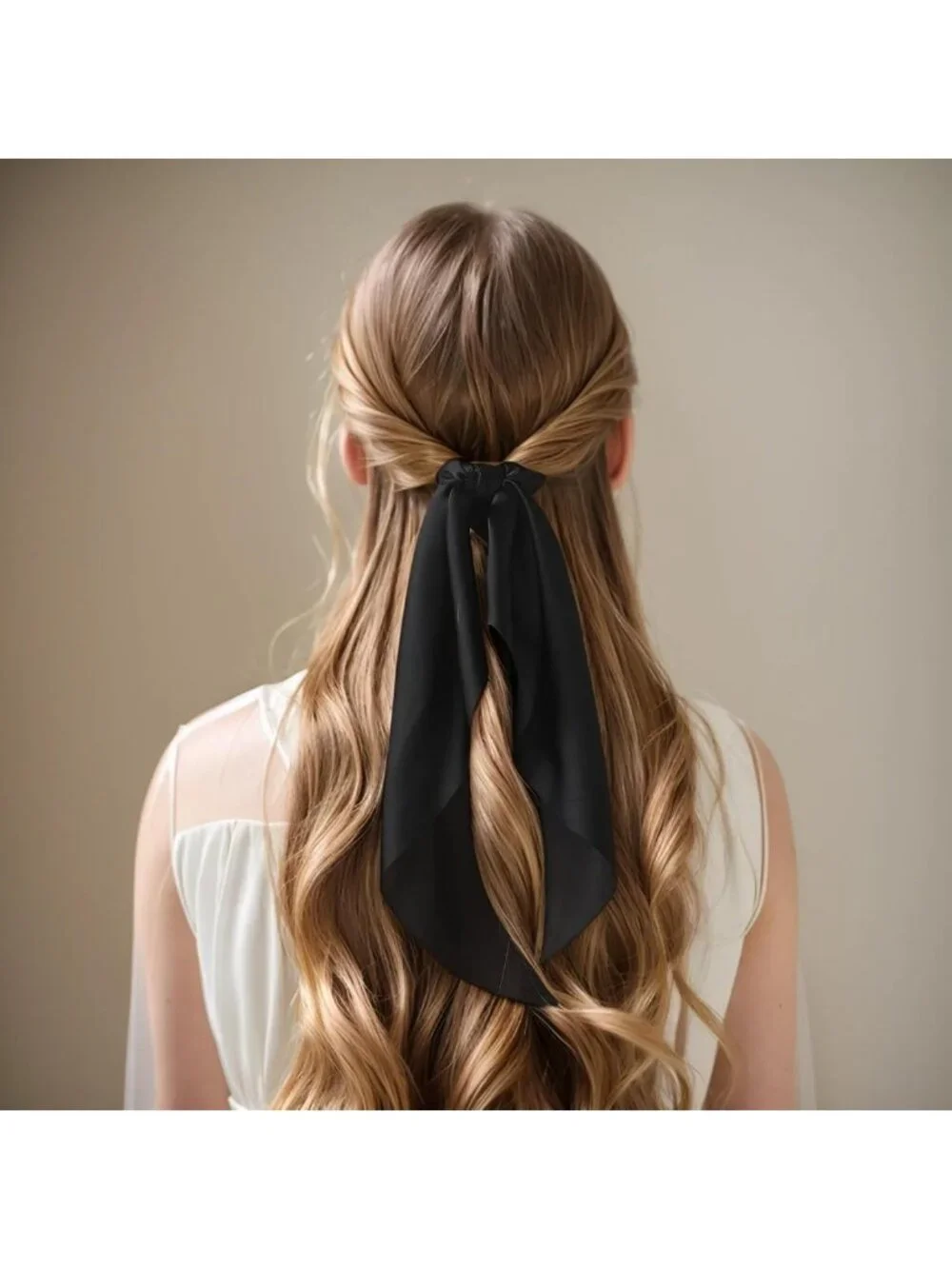 Stylish Black Hair Ribbons - 10 Pack Soft Bow Scrunchies & Elastic Ponytail